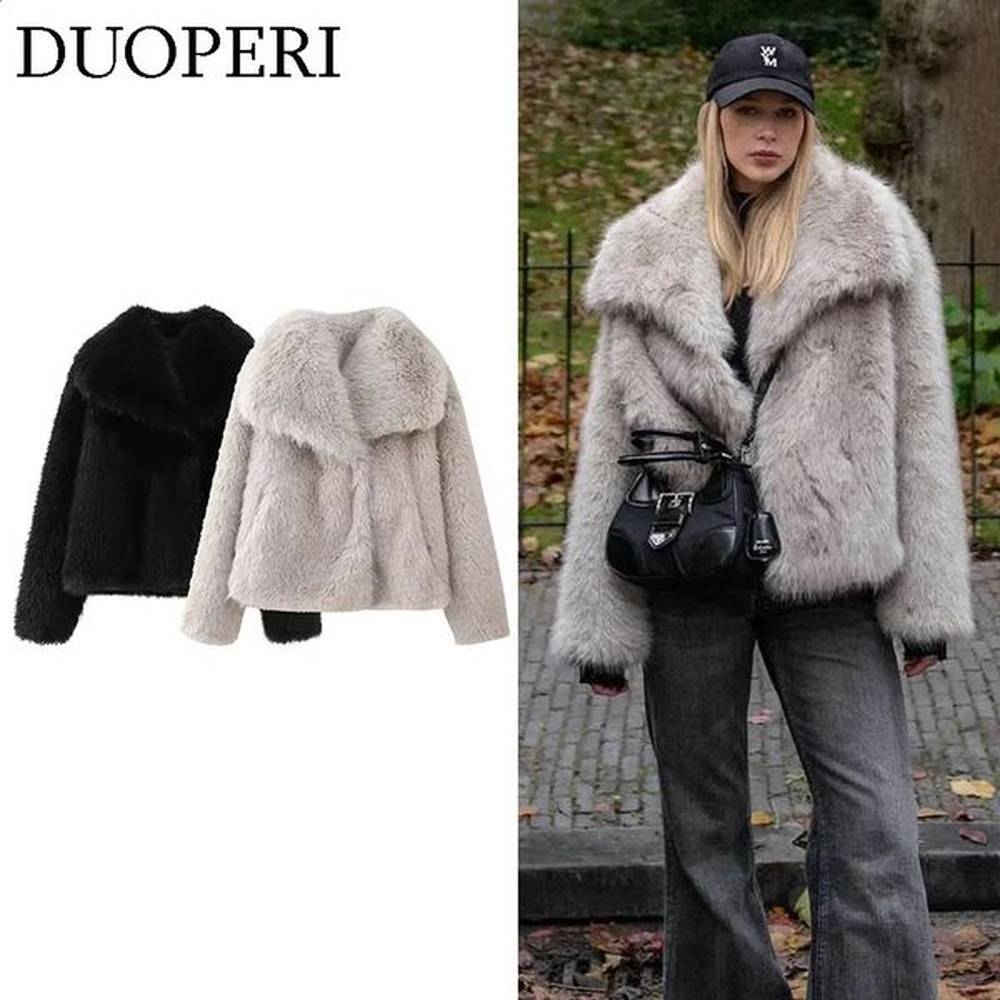 duoperi womens fashion winter solid thick warm artificial fur coat
