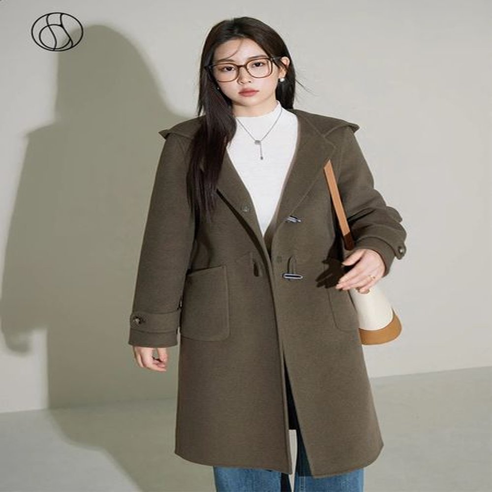 dushu wool office womens hooded n casual horn button