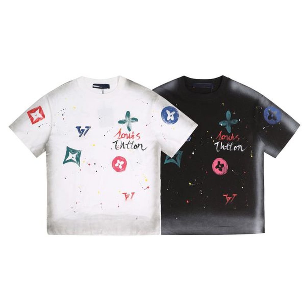 Early spring Pure cotton designer t shirt washed hand-painted splashed ink round neck pullover for men and women shirts short sleeve Letter