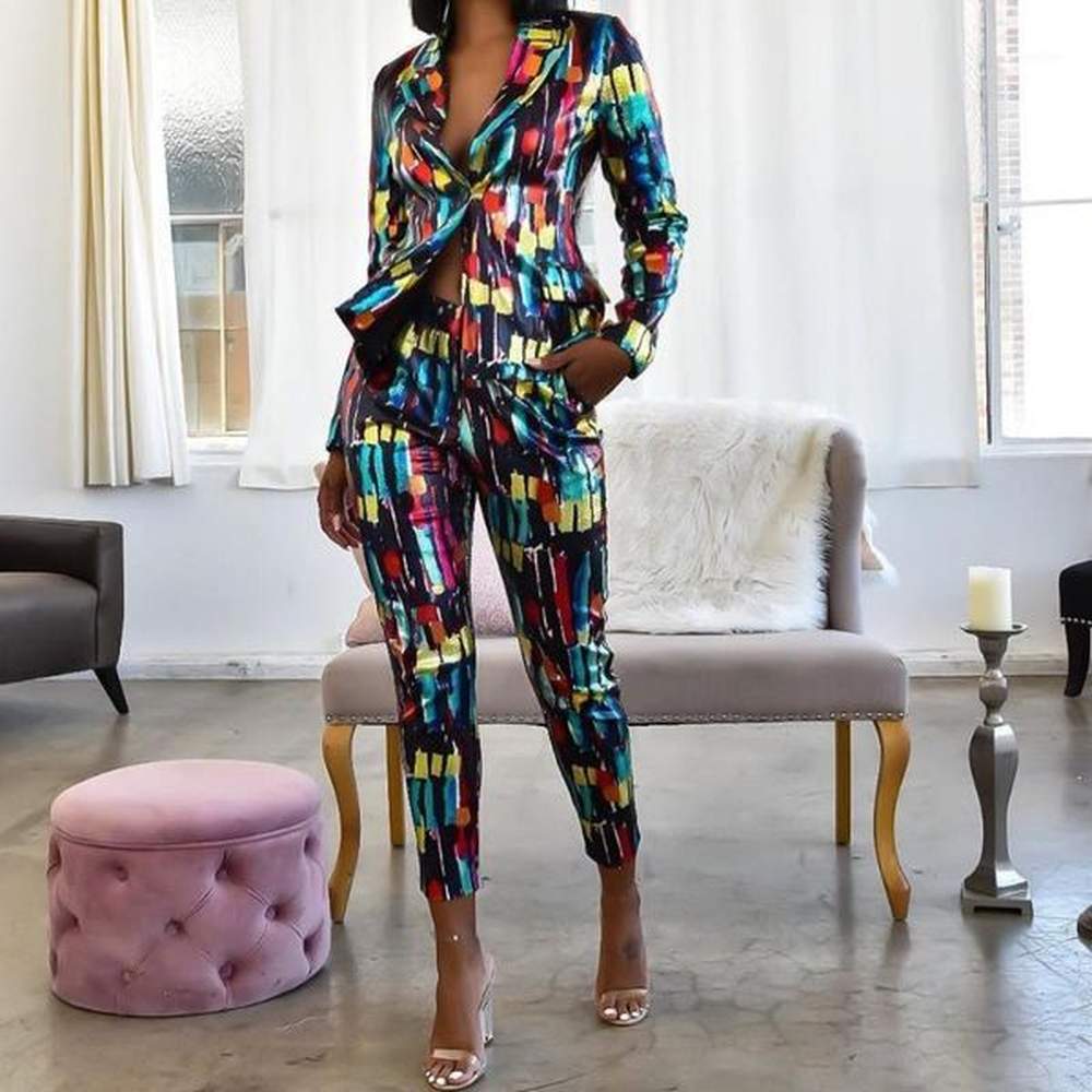 echoine colorful sequin women pant suits blazer jacket pencil pant