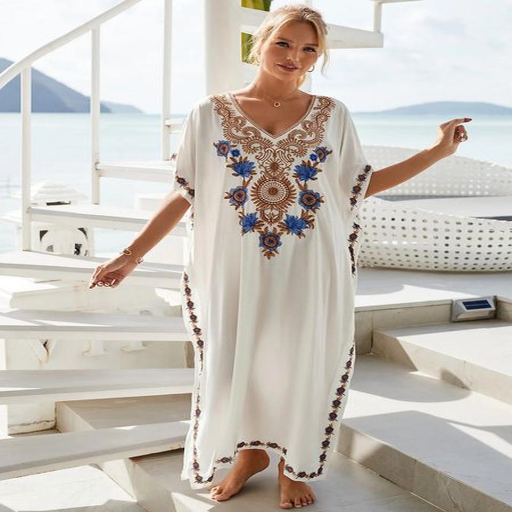 edolynsa white vintage ed long kaftan casual vneck maxi dress