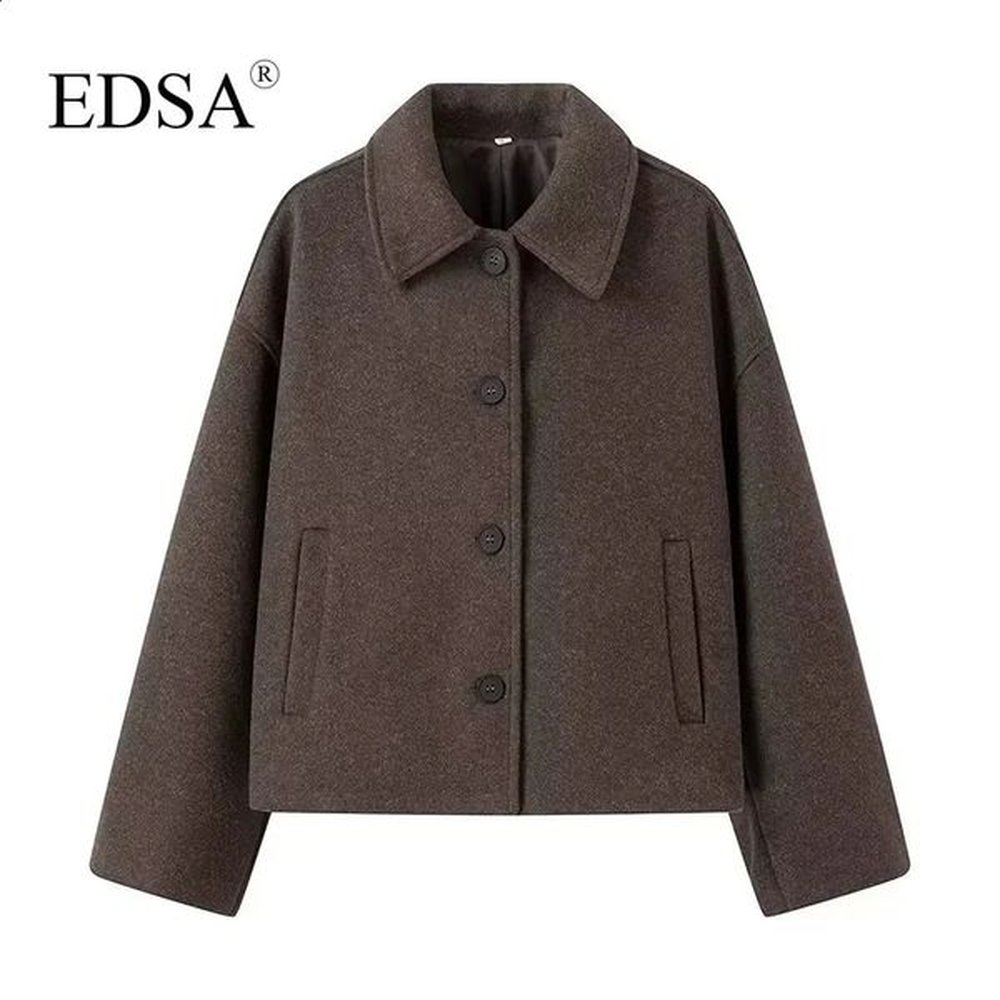 edsa women brown wool jacket single breasted for autumn winter
