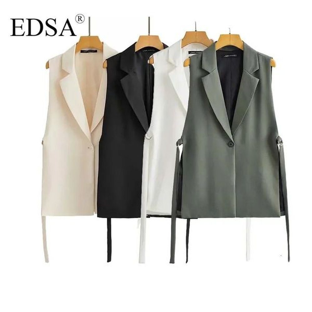 edsa women fashion waistcoat vintage sleeveless spring autumn front button