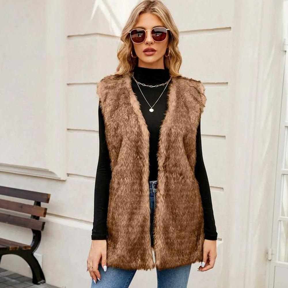 ele women sveless jacket faux fur vest vneck thick jackets