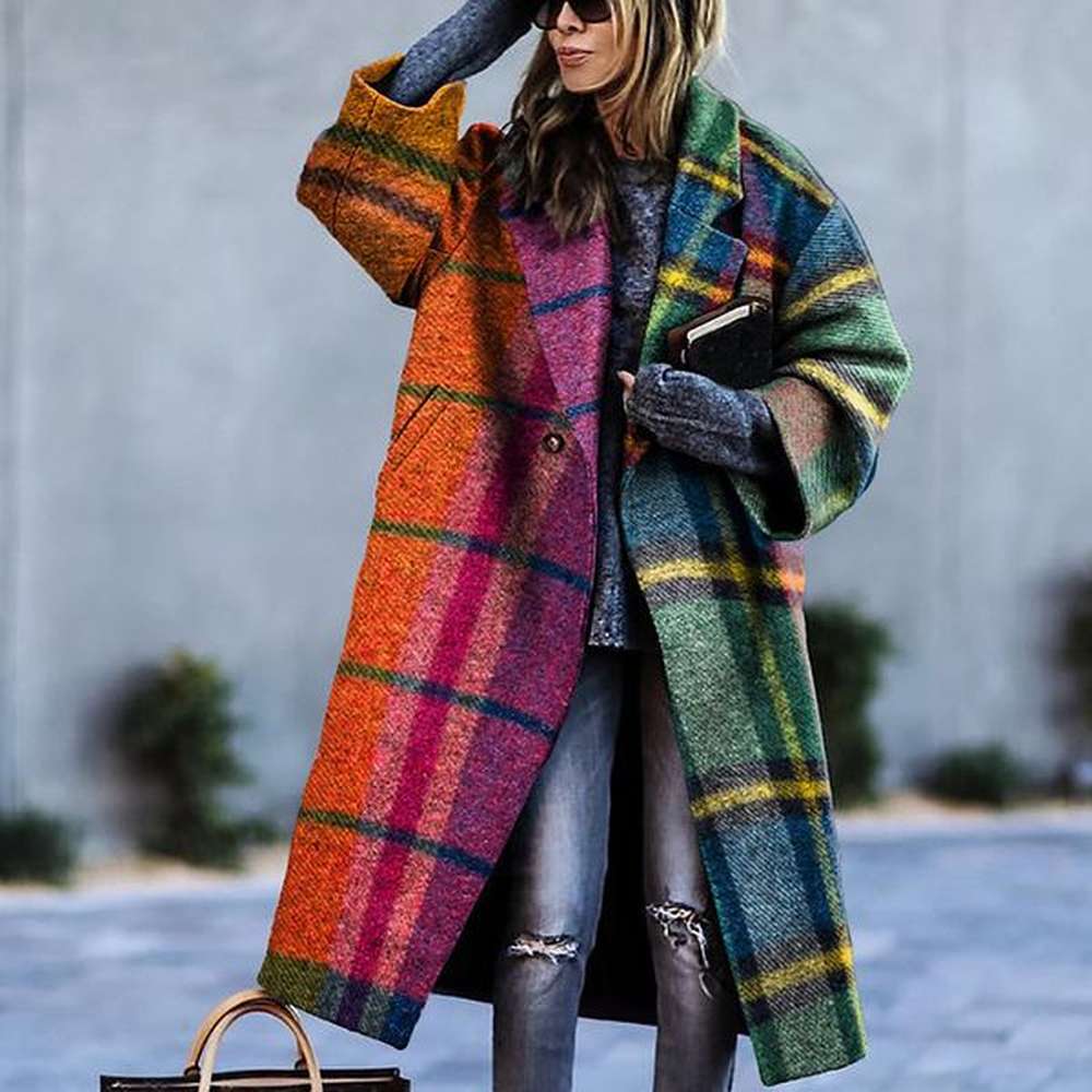 elegant autumn street lady long wool cardigan coats fashion floral