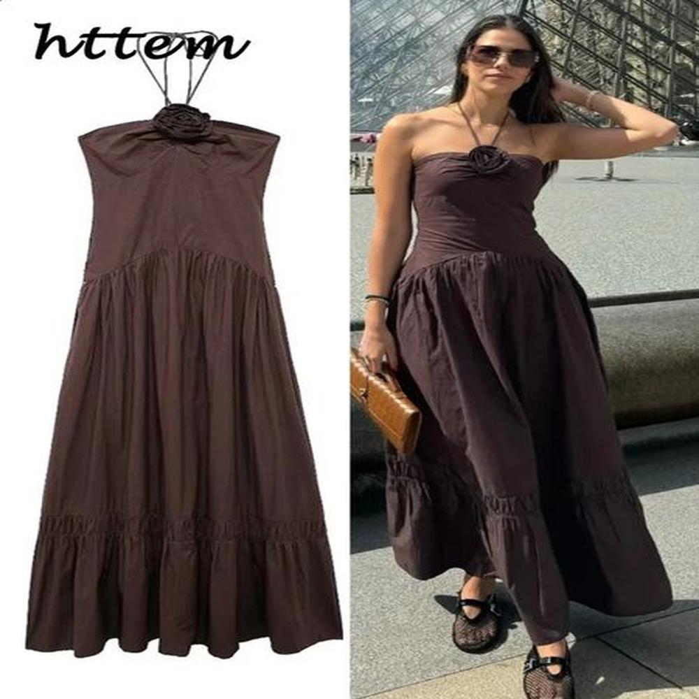 elegant d flower halter long dress women slim sleeveless backless