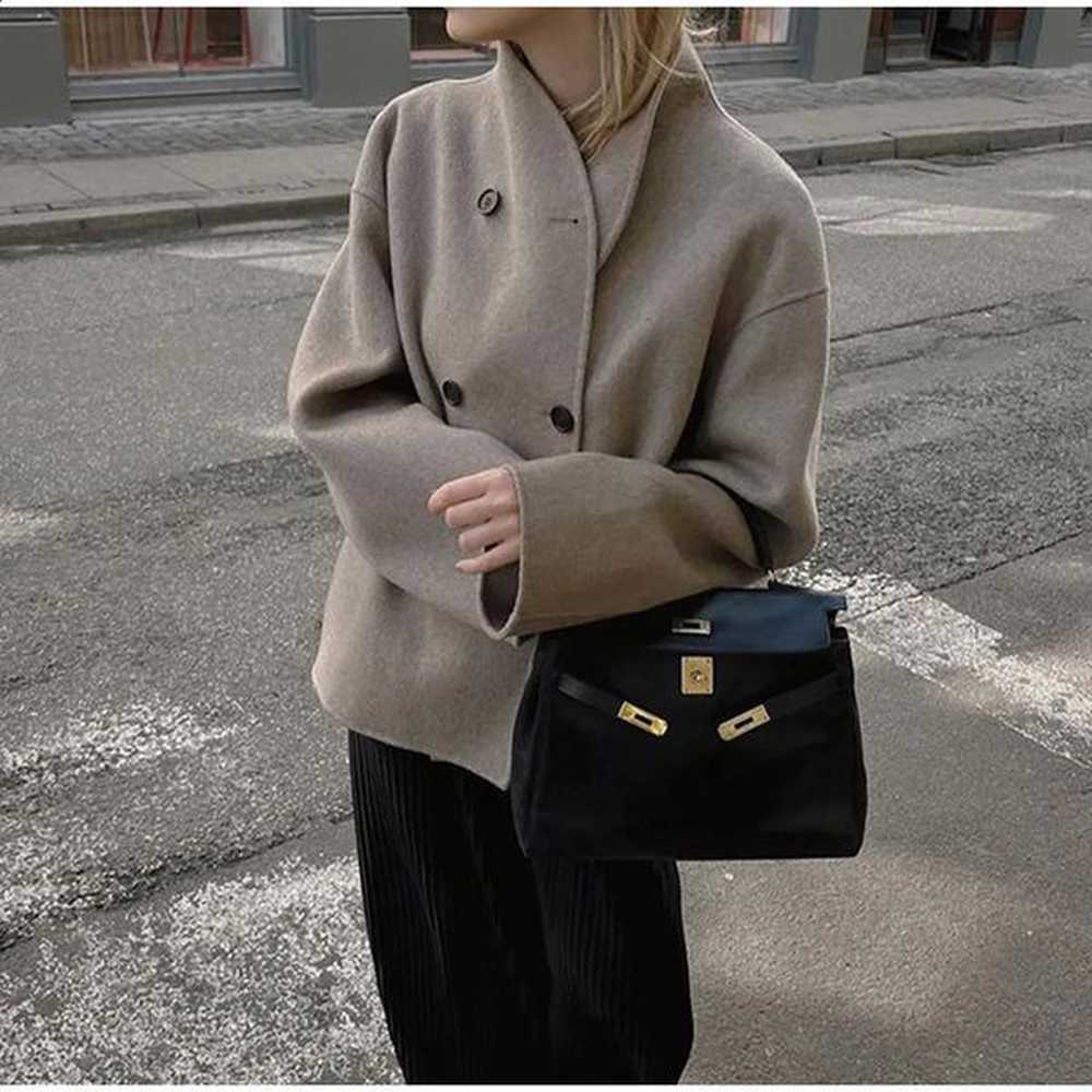 elegant double breasted short woolen coat fashionable and simple commuting