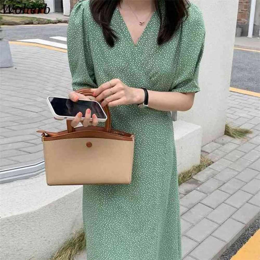 elegant dresses women v neck short sleeve midi robe vintage