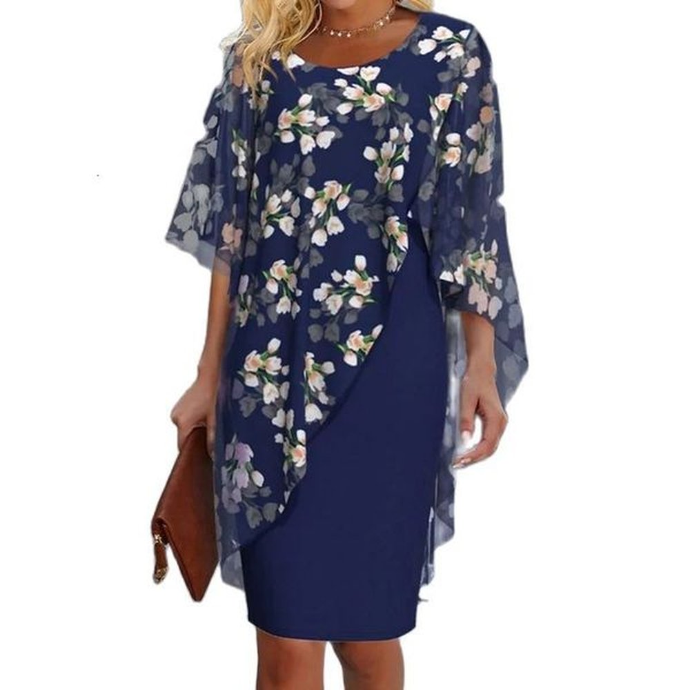 elegant irregular seethrough mesh decoration dresses women wer print