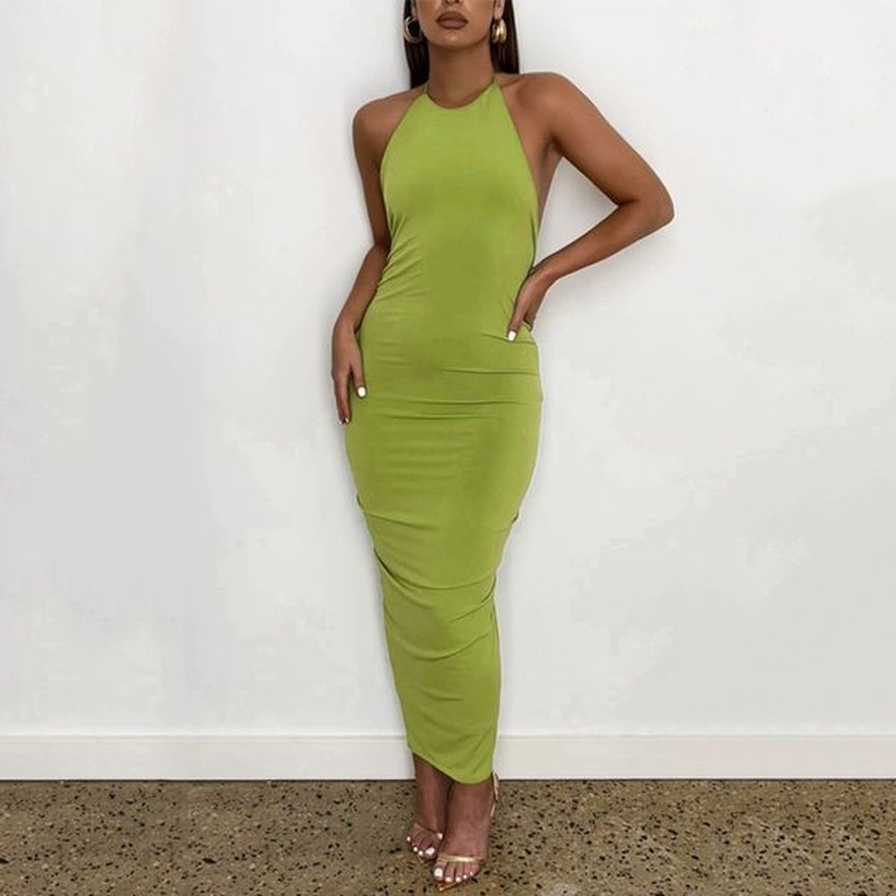 elegant lace up backless maxi dress women outfits summer halter