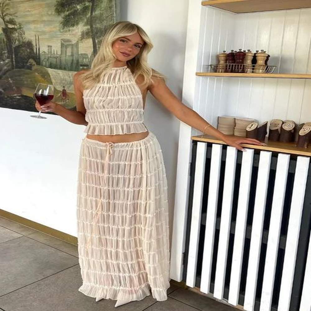 elegant lace up women two piece sets sexy backless hang