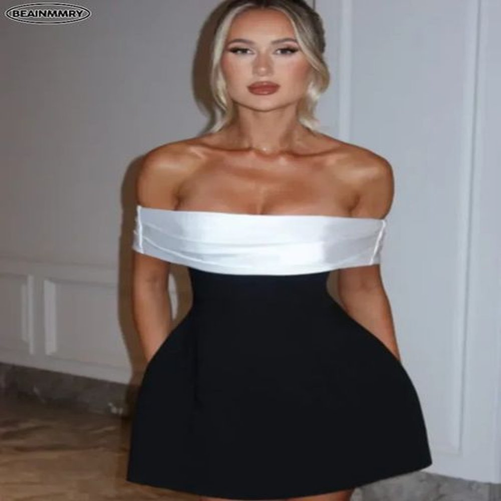 elegant large bow decoration mini dress fashionable off shoulder high