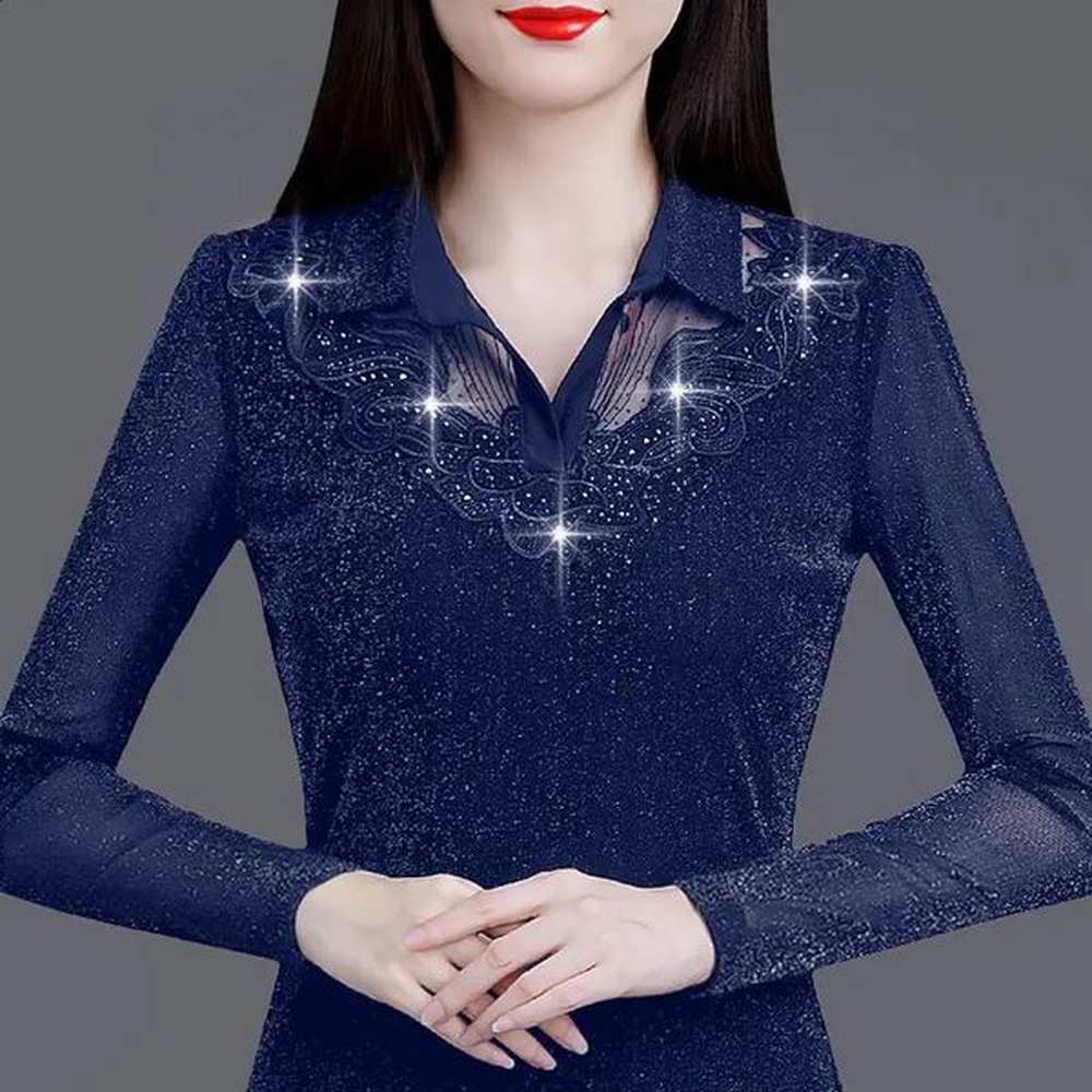 elegant net yarn patchwork bottoming shirt spring autumn long sleeve
