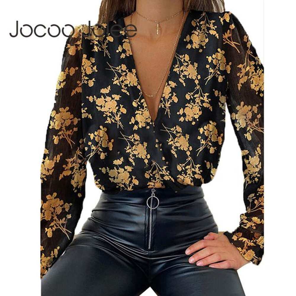 elegant perspective mesh sexy deep v neck patchwork women blouse