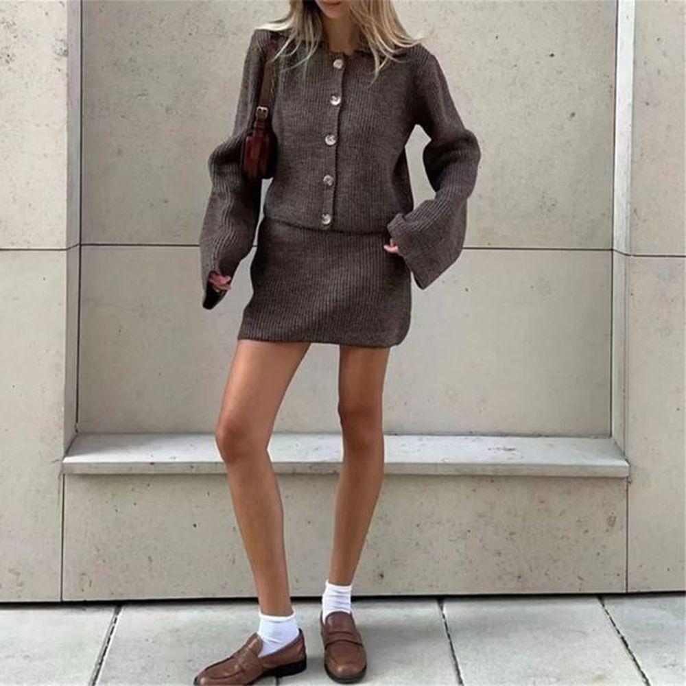 elegant piece sets women outfit lapel long sleeve tops