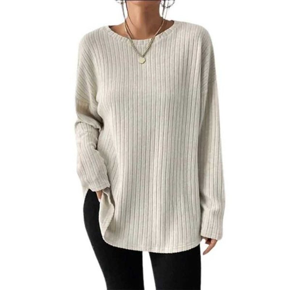 elegant pitstripe round neck pullover jumpers women solid color loose