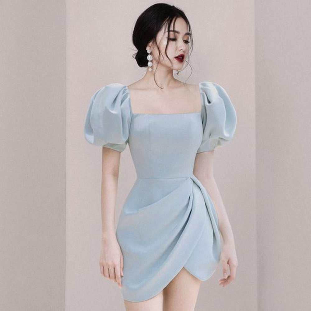elegant puff sleeve off shoulder vintage women solid sexy club