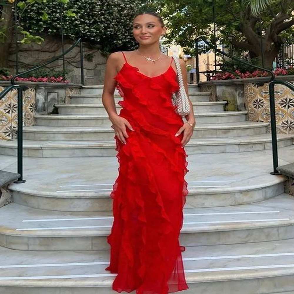 elegant red chiffon womens slip dress for sexy spaghetti strap
