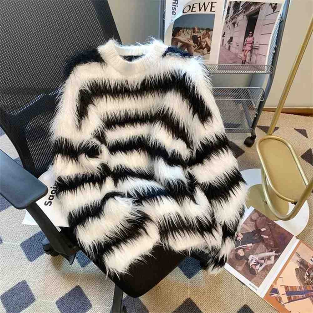 elegant striped n sensitive niche inert style long sleeves pullover