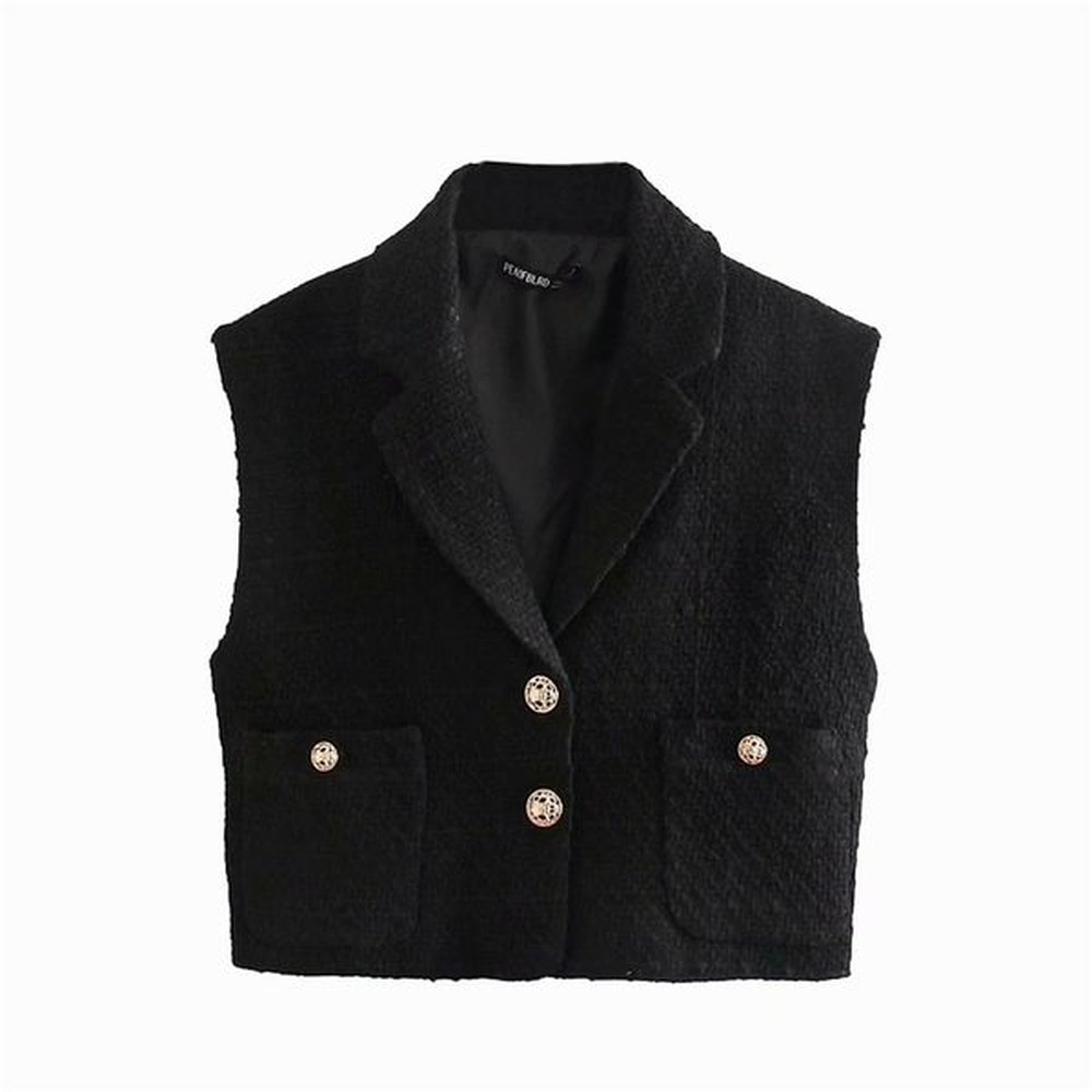 elegant women block tweed notched collar blazers fashion ladies button
