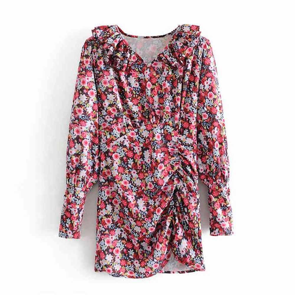 elegant women cascading ruffles vneck dresses fashion ladies floral print
