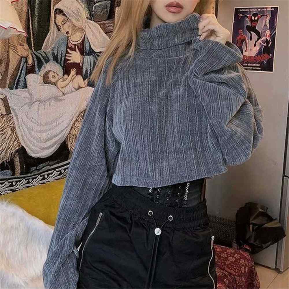 elegant women gray sweaters fashion ladies turtleneck knitted tops streetwear