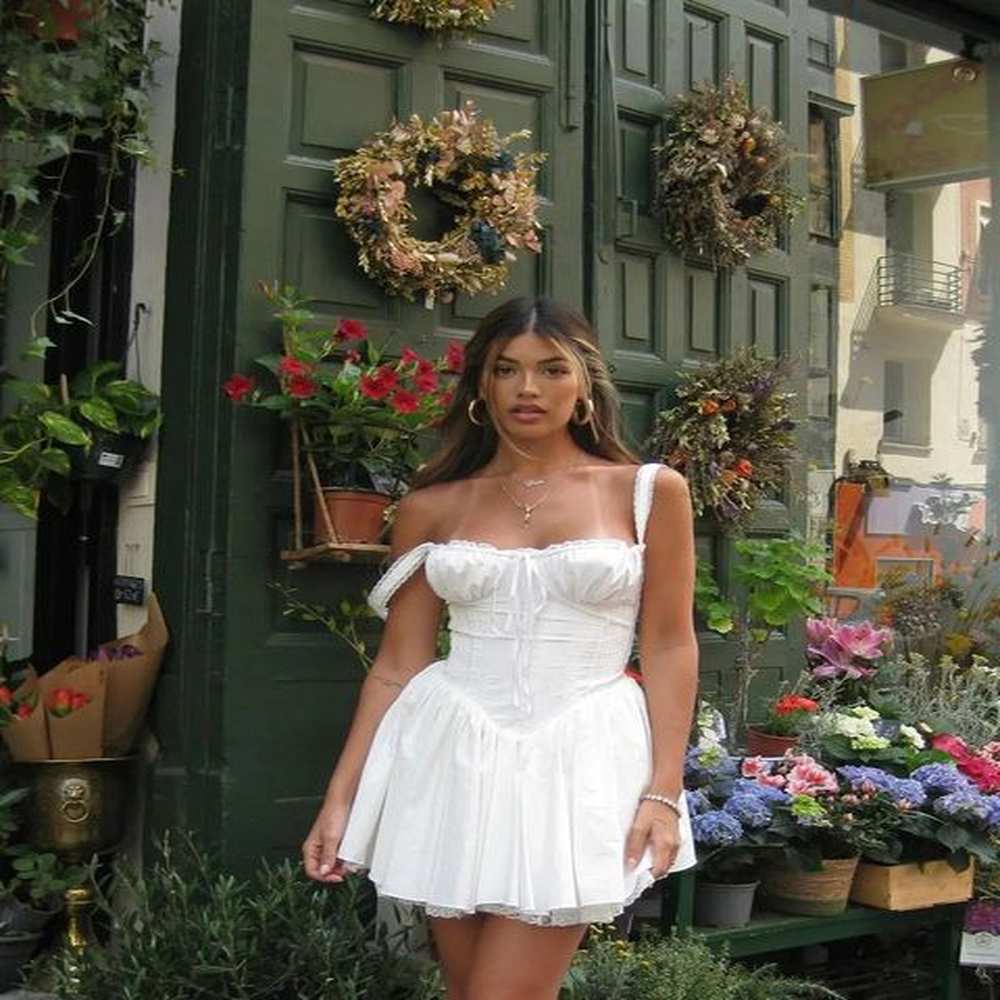 elegant women summer lace floral patchwork corset mini dress sleeveless