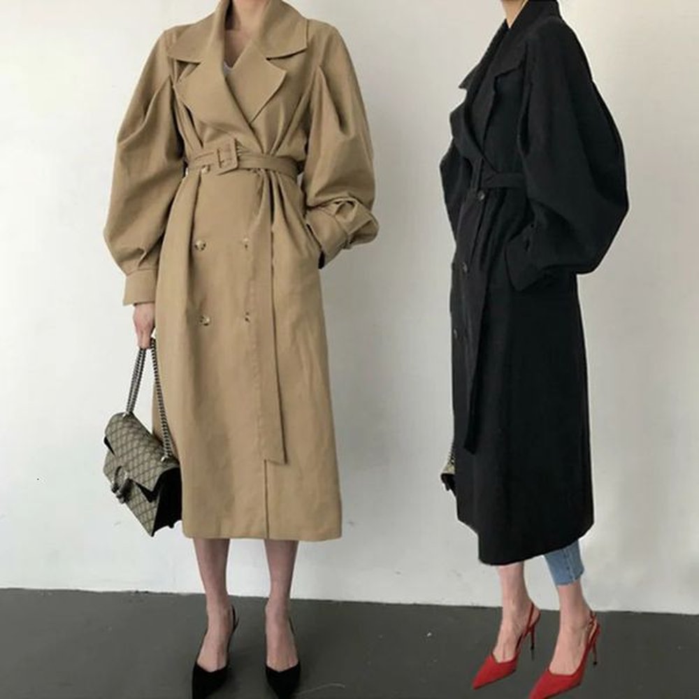 elegant women trench coat autumn double breated oversize long coat