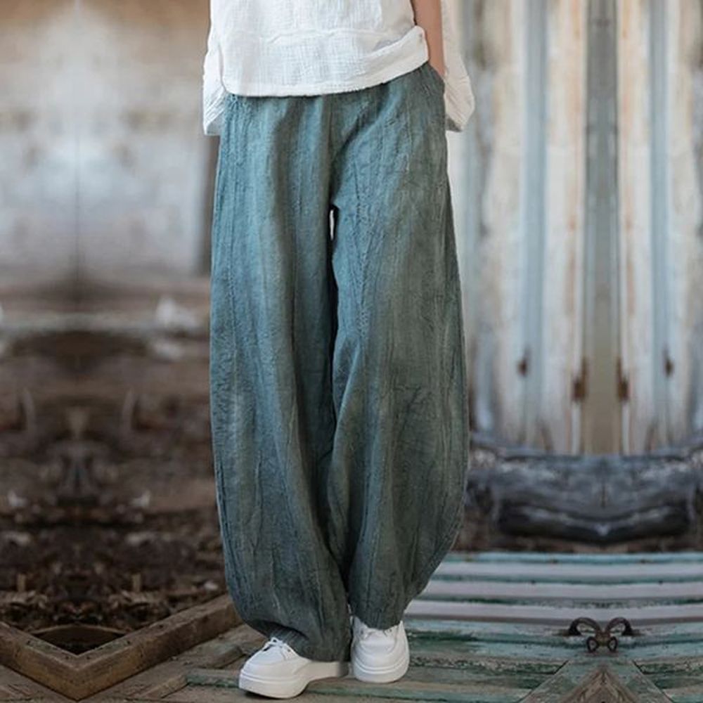 elegant womens cotton linen bag cargo pants retro elastic waist