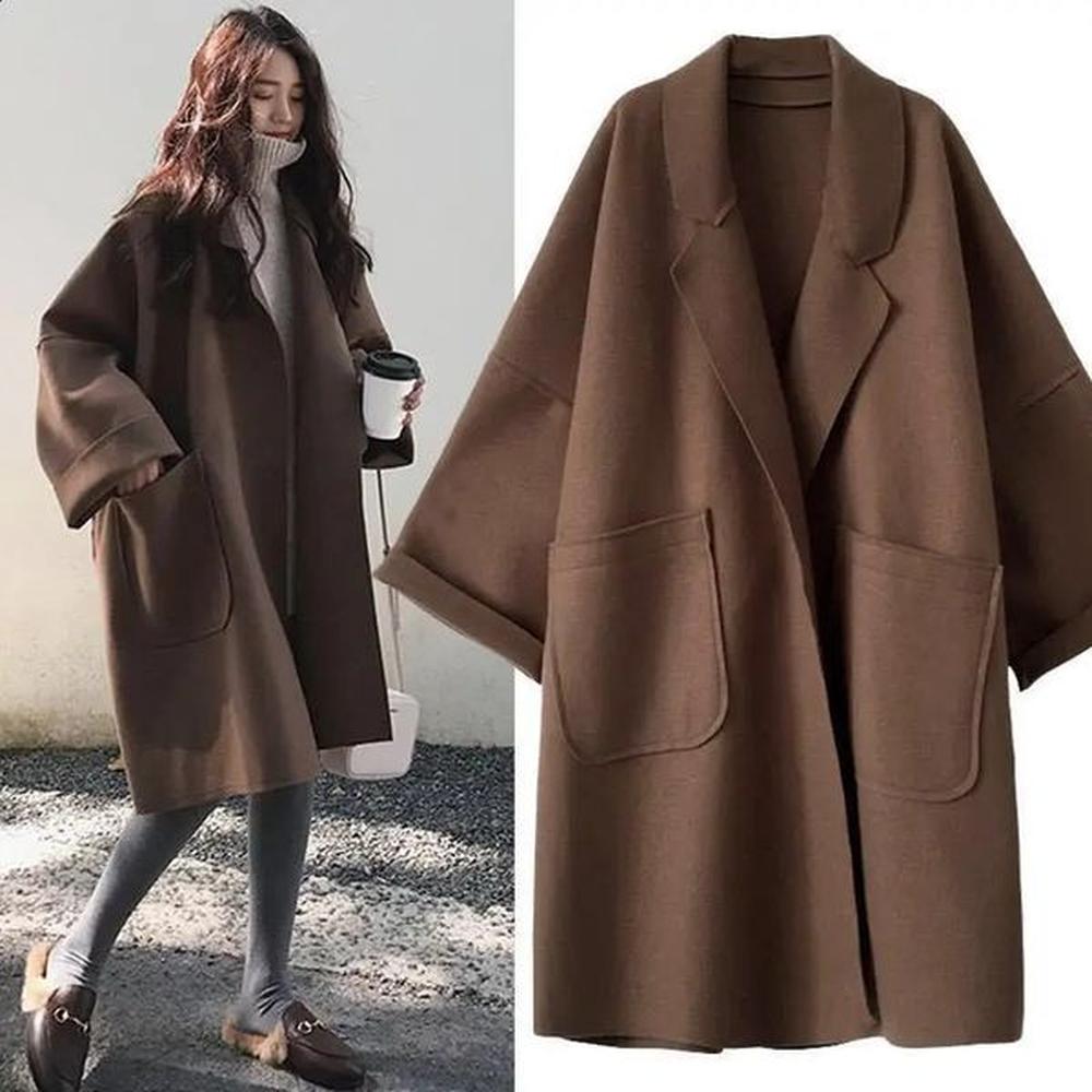 elegant woolen trench coat winter for women vintage windbreakers jacket