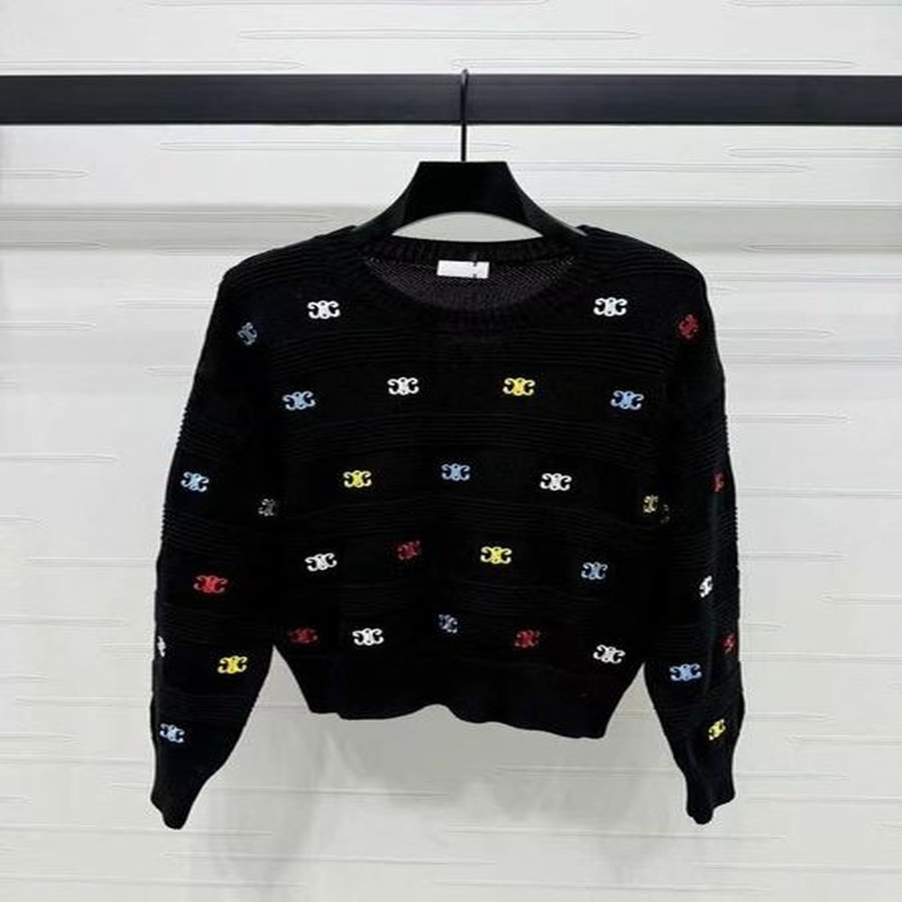 embroidered rainbow sweater womens early autumn new arc de triomphe