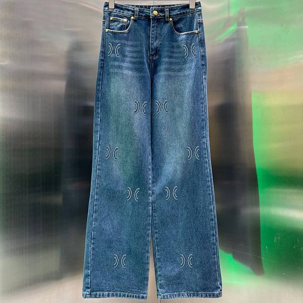 embroidery denim pants women letter jeans trousers high waist slim