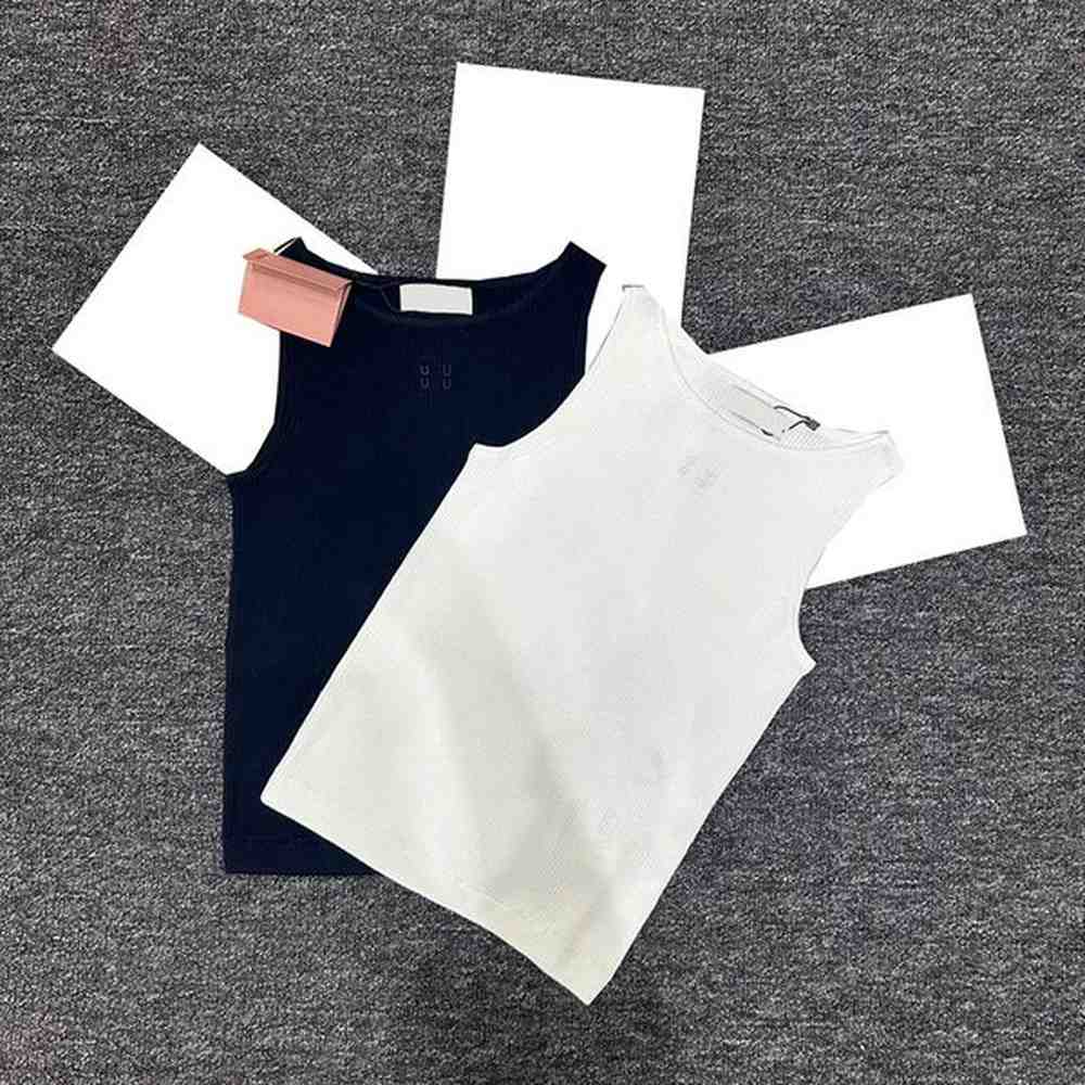 embroidery knitted top spring summer high elastic tight tanks women