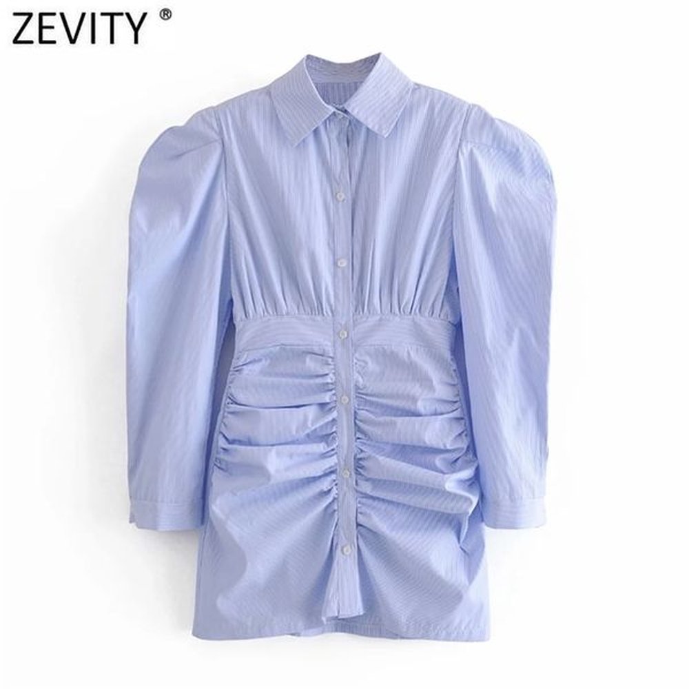 englan style women fashion striped print pleated slim blouse high