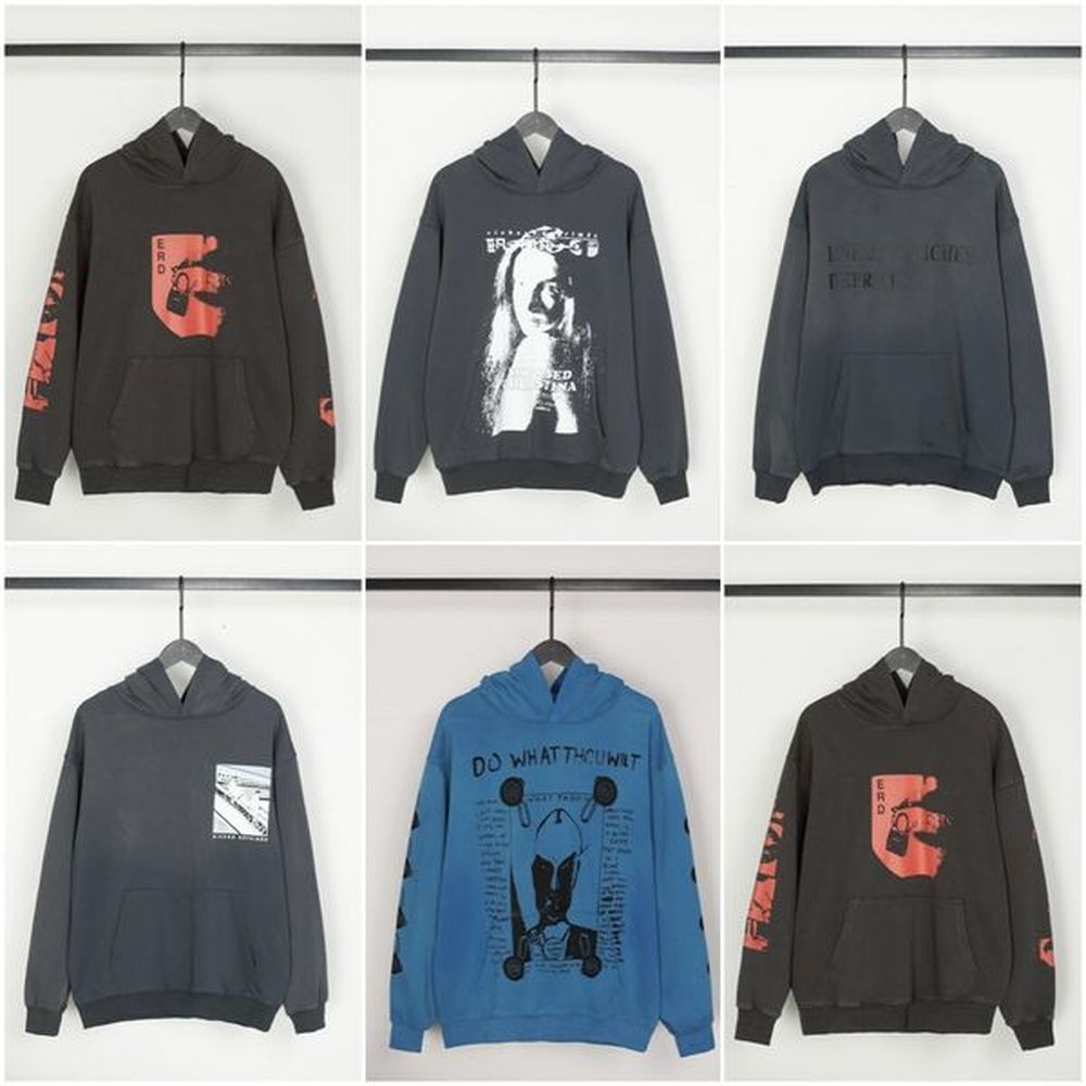 ERD Mens Hoodies Sweatshirts Melancholic Second-generation Washable Film Print Trendy High Street Tracksuit Men And Womens Casual Hooded Swe