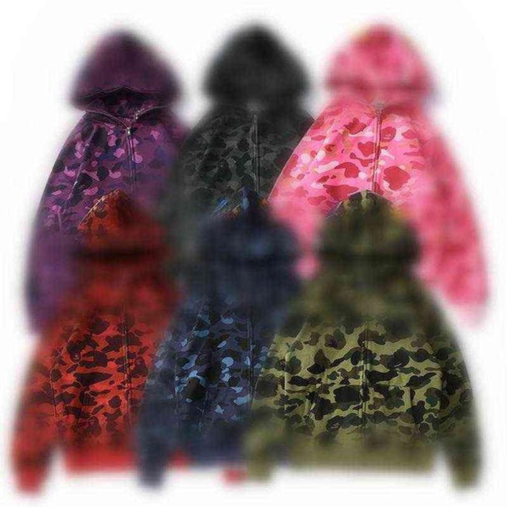 est Lover Camo Shark Print Cotton Sweater Hoodies Men's Casual Purple Red Camos Cardigan Hooded Jacket Sizes S-5XL