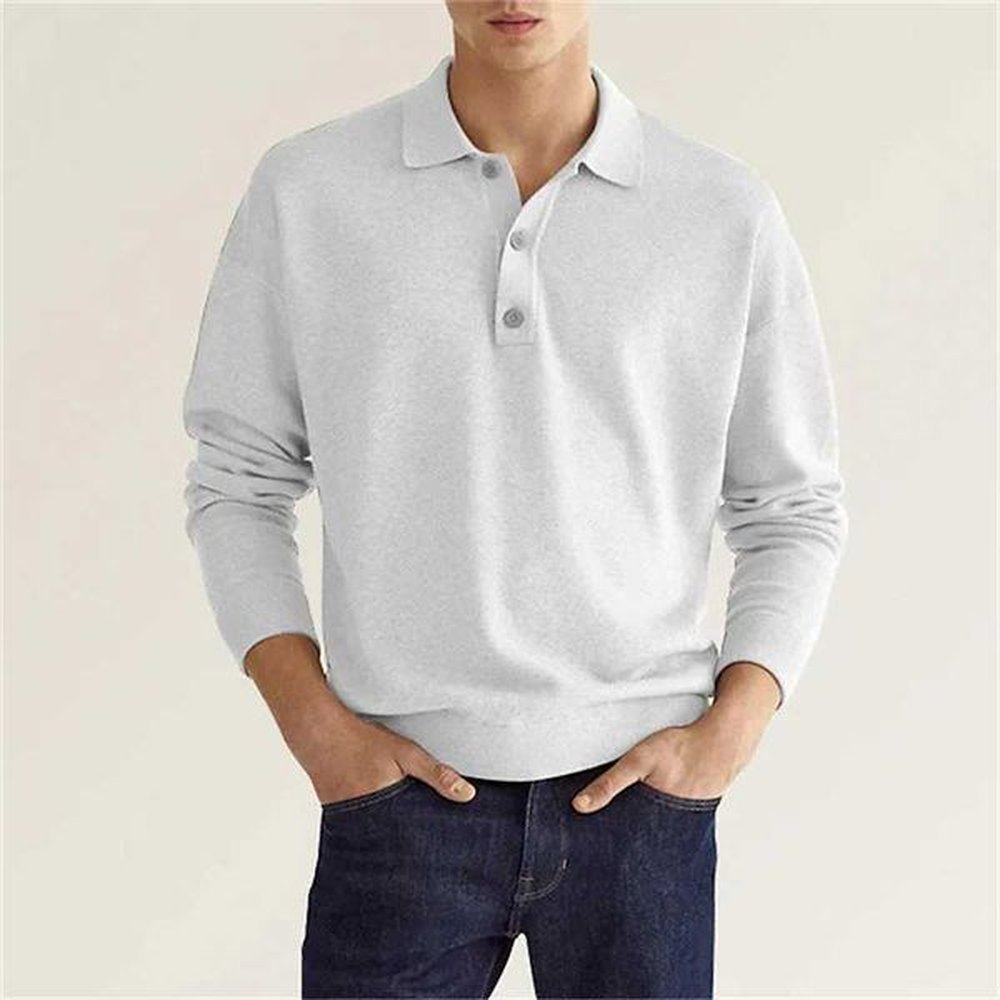 Europe and the United States Autumn Hot selling Long sleeve V-neck Mens Solid color Casual shirt Business polo shirtXJ240211