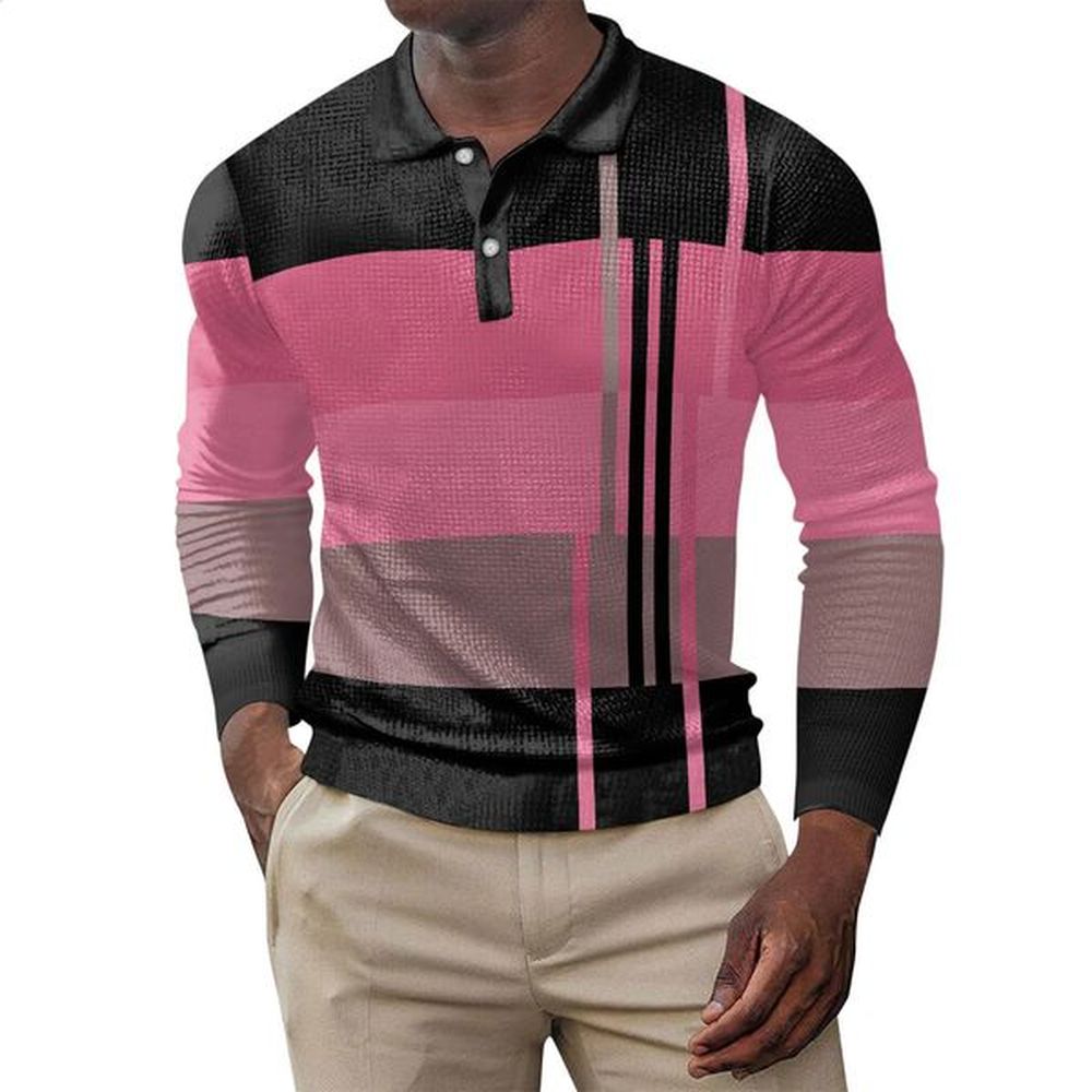 Europe and the United States 2024 casual printed POLO shirt button long sleeve men's sports polo shirt 240123