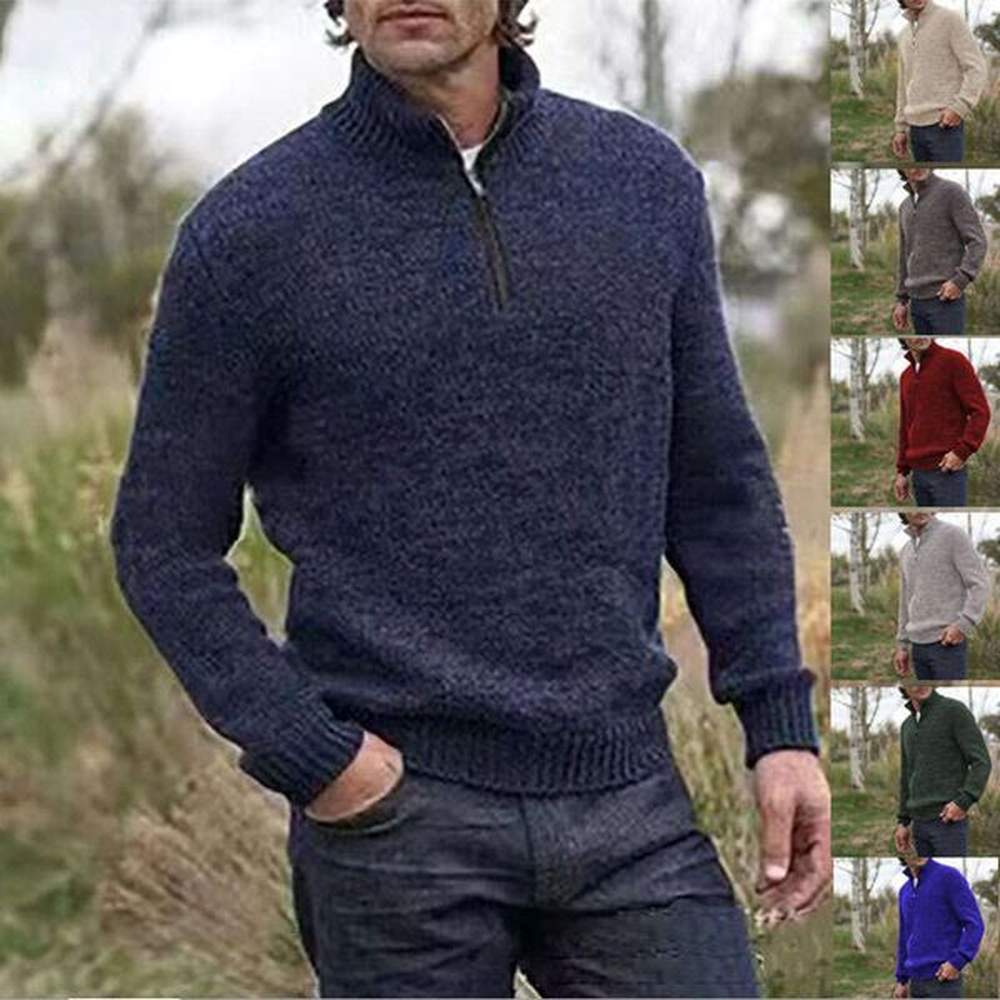 European American autumn and winter hot items zipper V-neck long sleeved T-shirt men's warm sweater base shirt 2024 new casual versatil