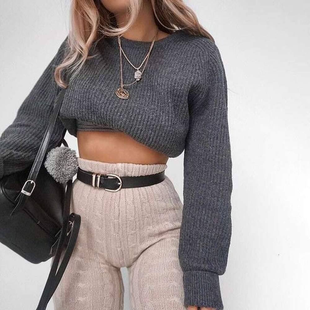 european american autumn and winter knitted long sleeved round neck