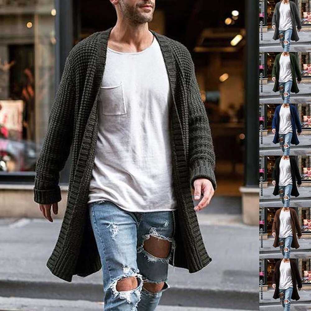 European American Cardigan Solid Color Loose Knit Jacket Autumn And Winter New Sweater Men
