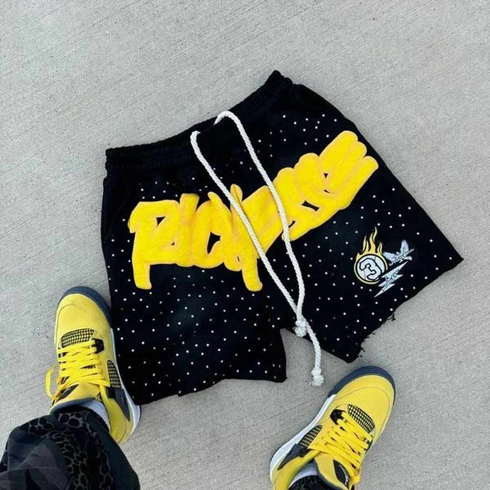 European American fashion letter printing loose shorts mens street fashion shorts hip-hop jogging casual sports pants 241230
