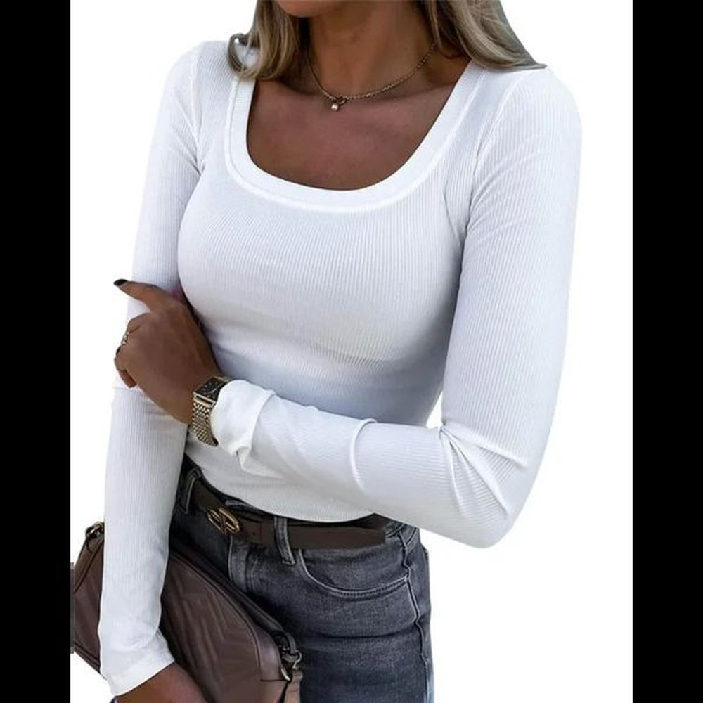 european american fashion strip slim fit long sleeved sexy uneck