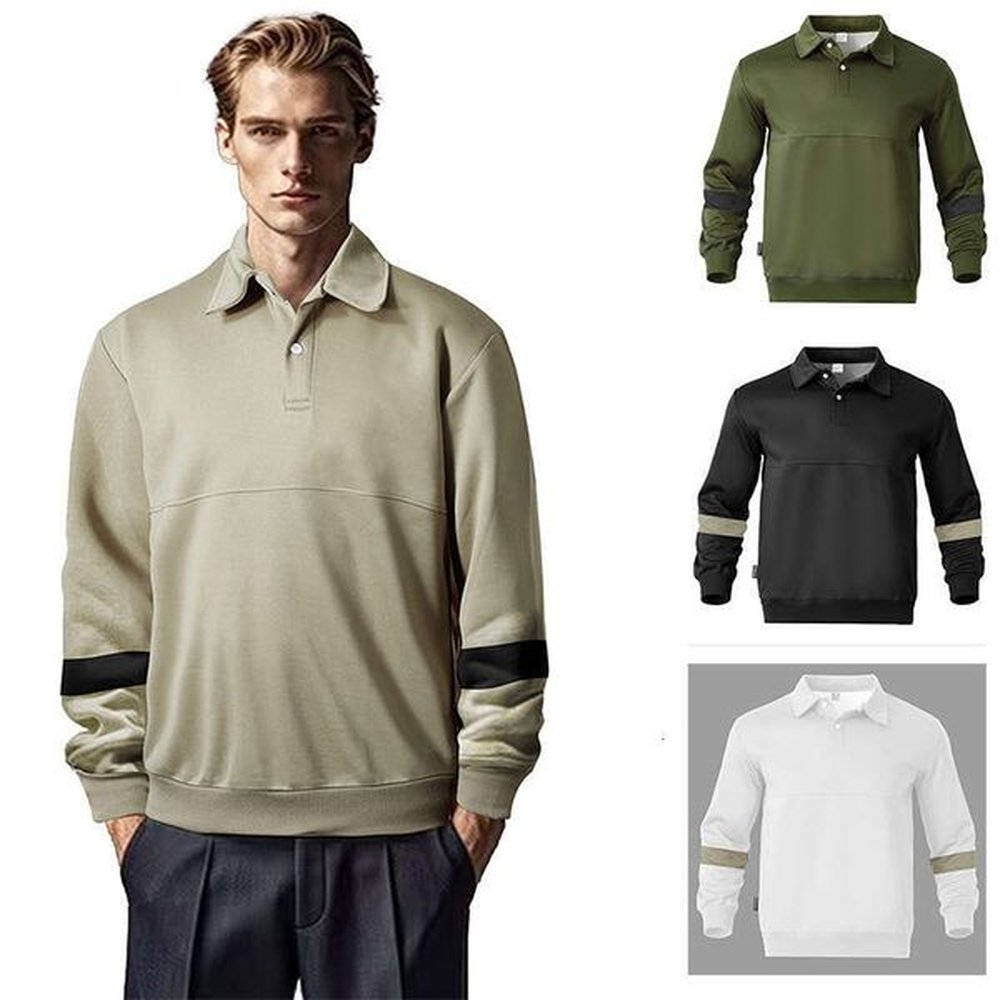 European American Men's Spring Autumn New Style Loose And Versatile Long Sleeved Collar Sweatshirt Fashionable Quality Classic