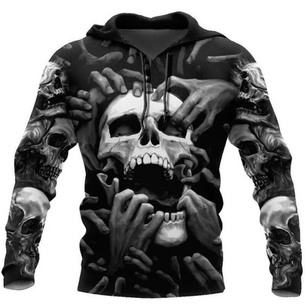 European American Spring and Autumn New Skeleton 3D Digital Printed Loose Men's Casual Hoodie