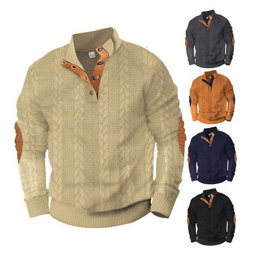 European American Trend New Jacquard Buckle Henley Spring And Autumn Long Sleeved Embroidered Sweatshirt With Patch Fabric Fashion Quality C