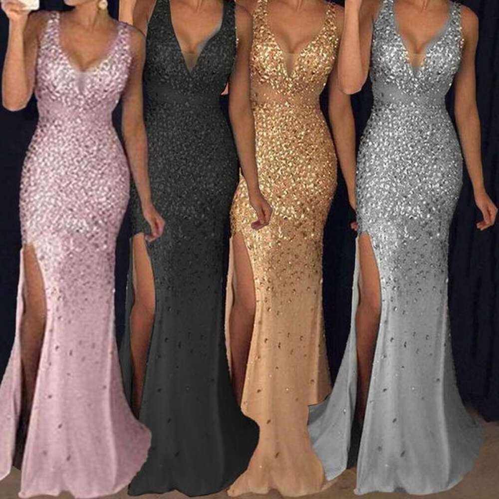 european american womens long dress with suspender vneck slit and