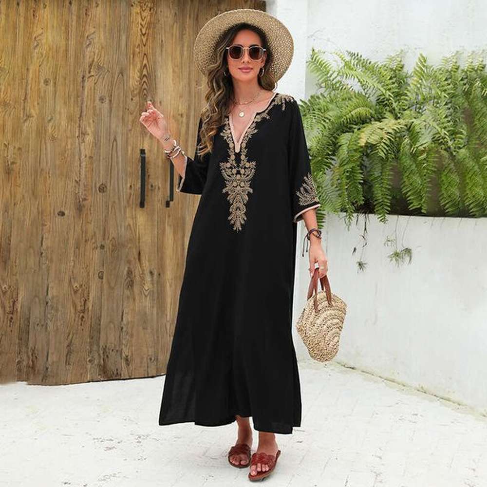 european and american cotton embroidered beach long robe style vacation