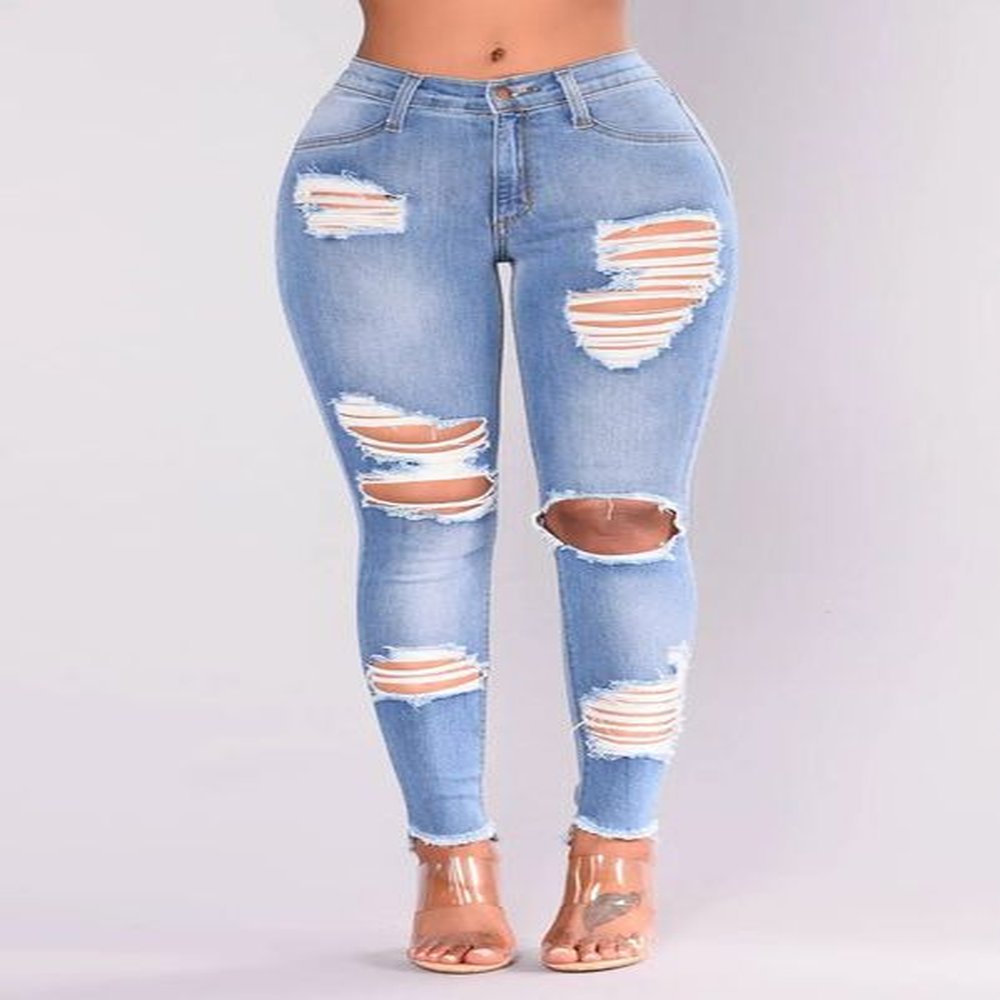 European and American fashion elastic tear pencil jeans spring summer slim fit small leg 241206