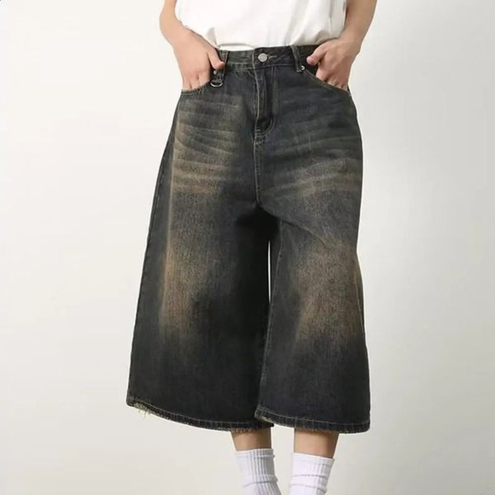 European and American high street men shorts skateboard pants pattern embroidery couple hiphop hip hop denim 250121